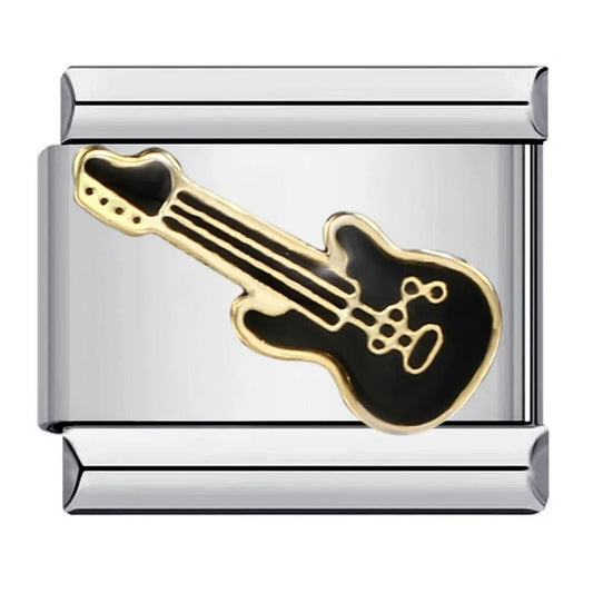 Black guitar Italian charm 9mm music instrument design