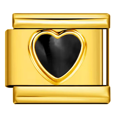 Black heart Italian charm 9mm Gold