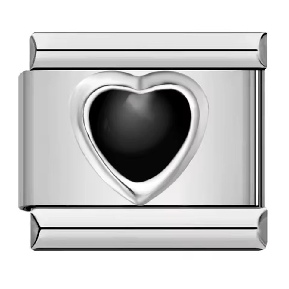 Black heart Italian charm 9mm enamel heart bracelet link