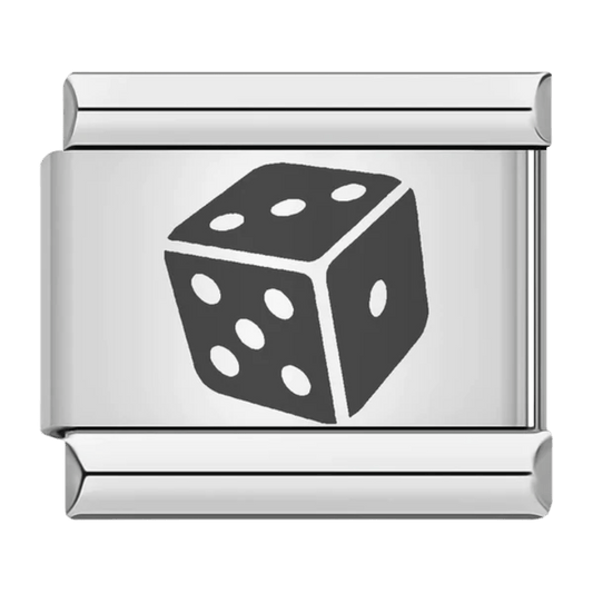 Black rolling dice with white dots game design 9mm Italian charm