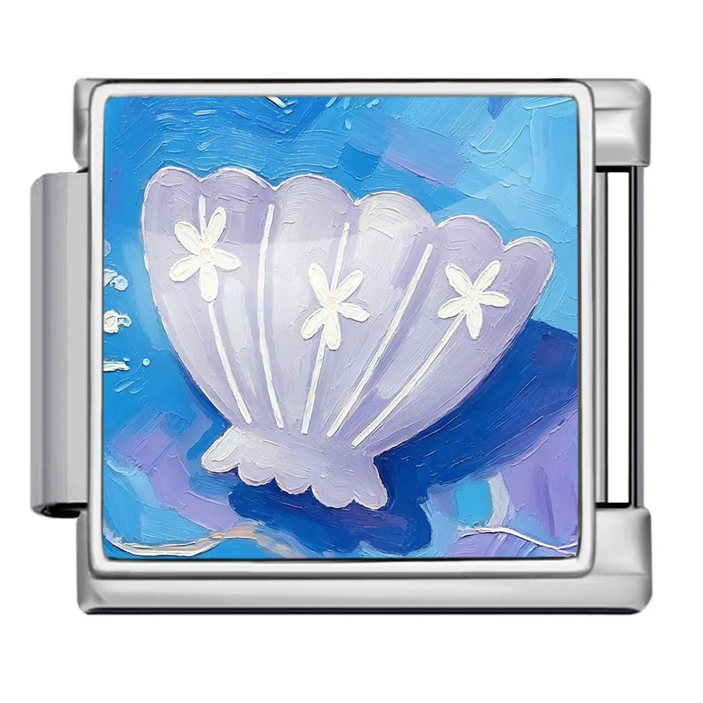 Blue Seashell 9mm Italian Charm Bracelet Charm