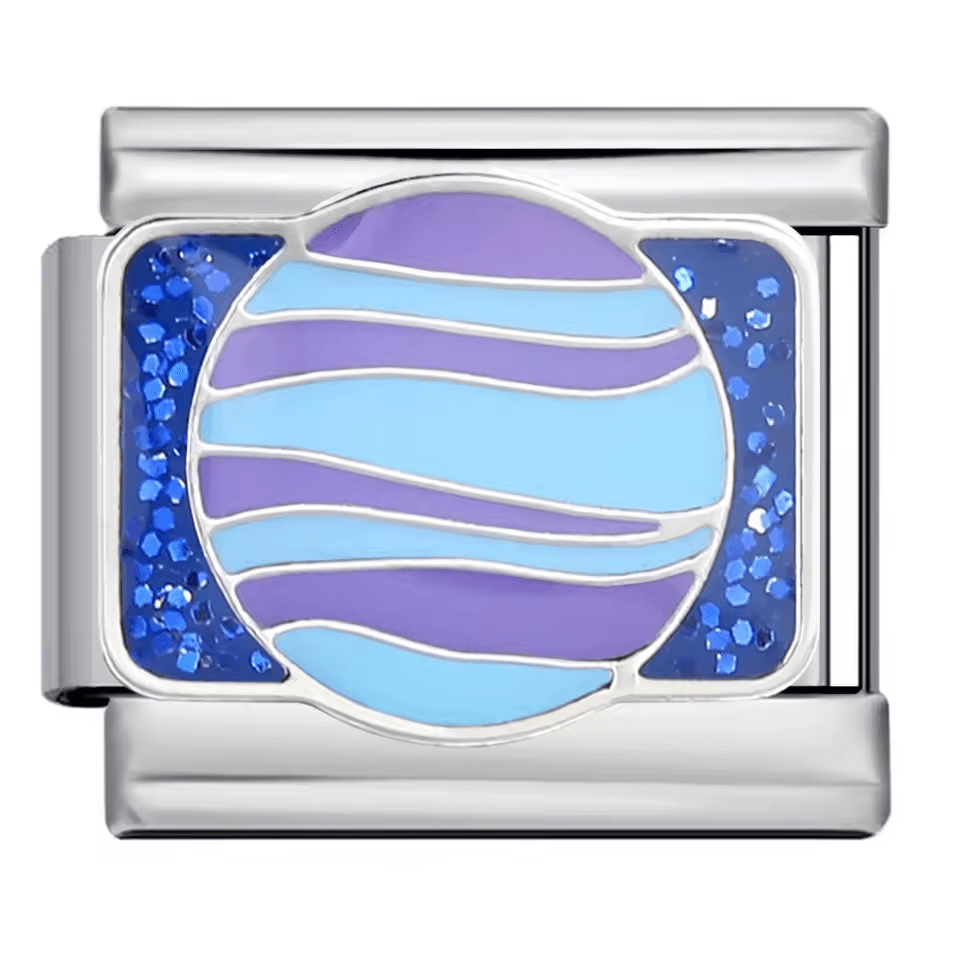 Blue and purple planet Italian charm 9mm stainless steel bracelet link