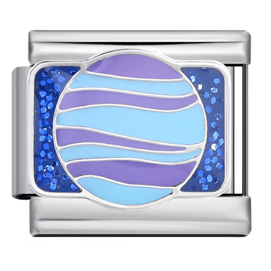 Blue and purple planet Italian charm 9mm stainless steel bracelet link