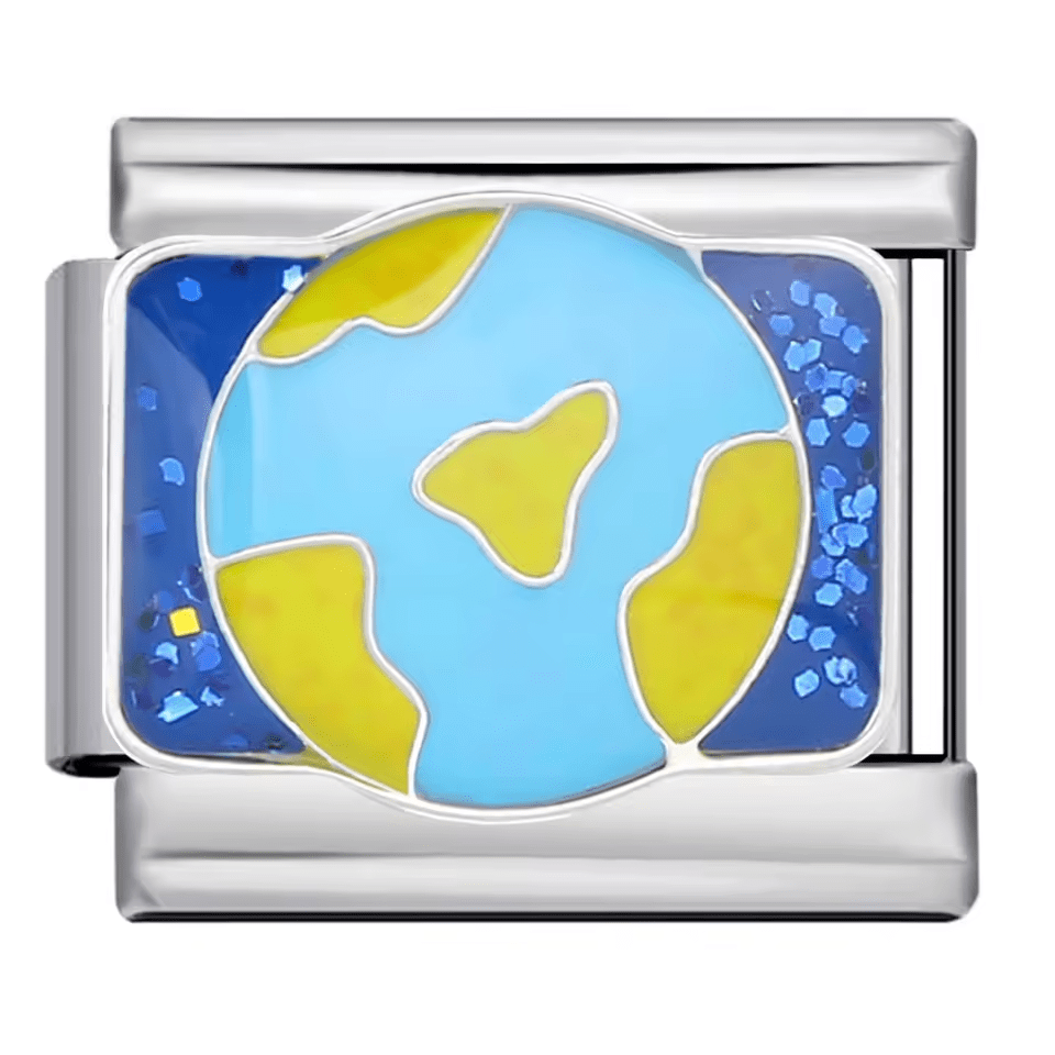 Blue and yellow planet Italian charm 9mm stainless steel bracelet link