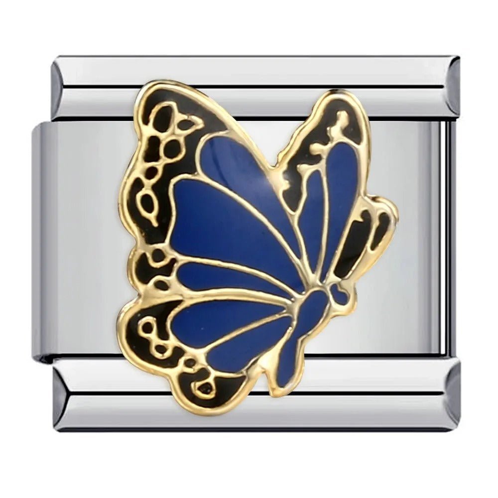 Blue butterfly Italian charm 9mm nature insect design Silver