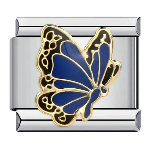 Blue butterfly Italian charm 9mm nature insect design Silver