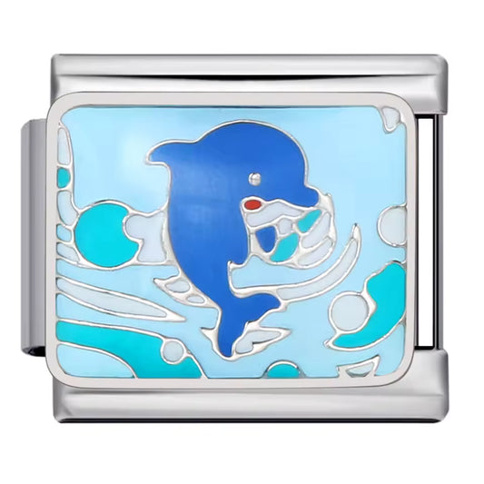 Blue dolphin ocean Italian charm 9mm