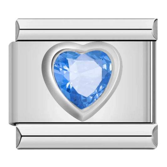 Blue gem heart 9mm Italian charm by Charmette compatible with all Italian charm bracelets