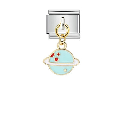 Blue hanging planet dangle Italian charm 9mm space planet Italian charm