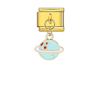 Blue hanging planet dangle Italian charm 9mm space planet Italian charm Gold