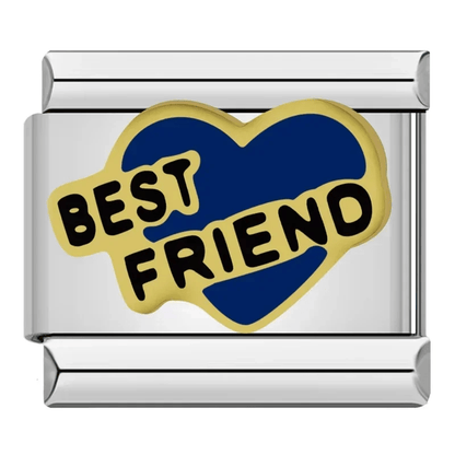 Blue heart Best Friend gold lettering 9mm Italian charm