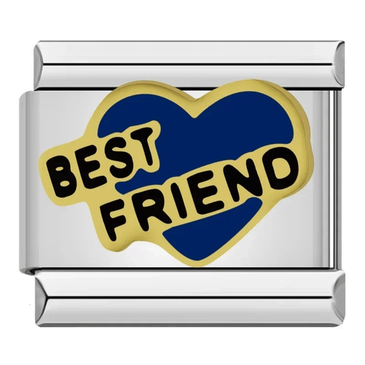 Blue heart Best Friend gold lettering 9mm Italian charm
