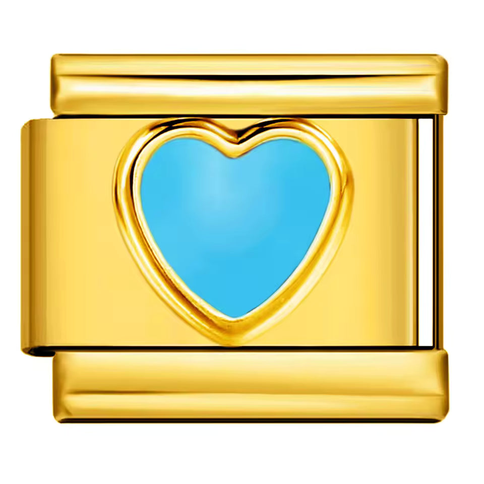 Blue heart Italian charm 9mm Gold