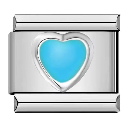 Blue heart Italian charm 9mm silver