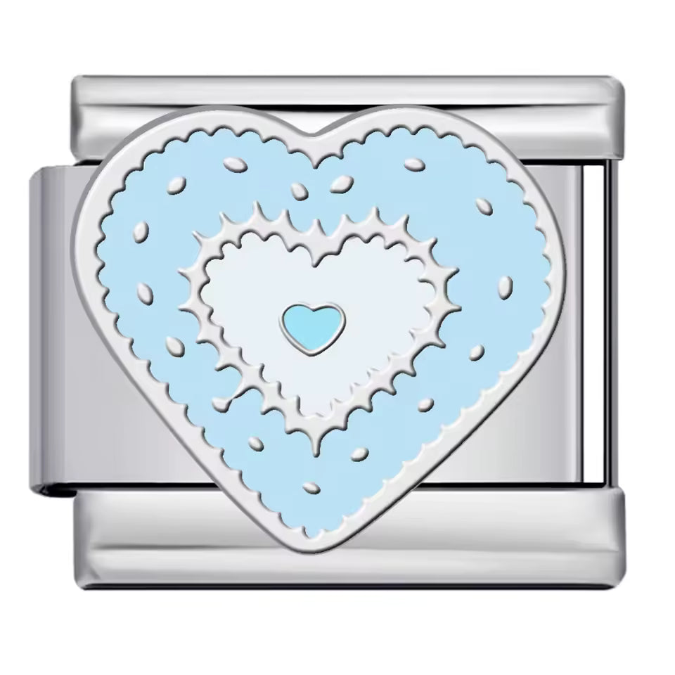 Blue layered heart Italian charm 9mm stainless steel bracelet link