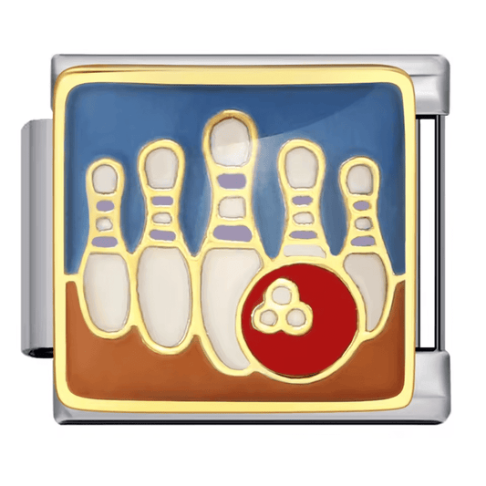 Bowling scene Italian charm 9mm with bowling pins and ball design
