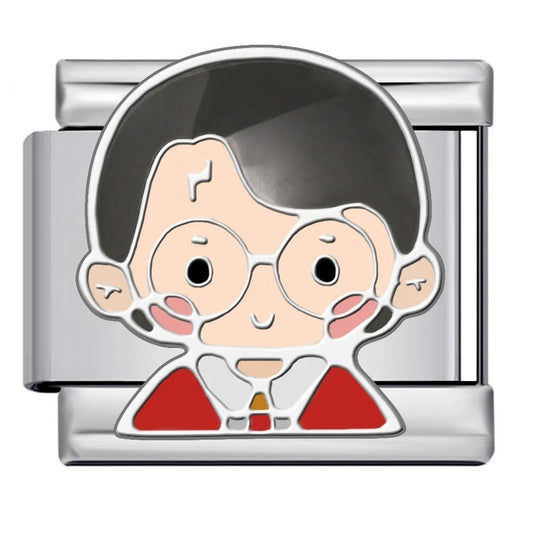 Brave one dark hair glasses Italian charm 9mm