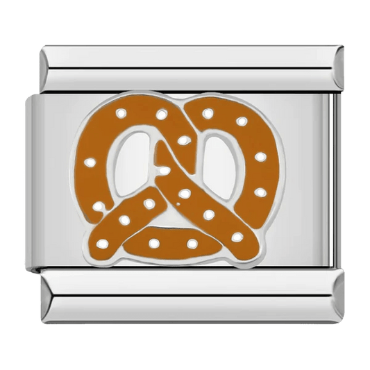 Brown pretzel with salt accents raised 9mm Italian charm