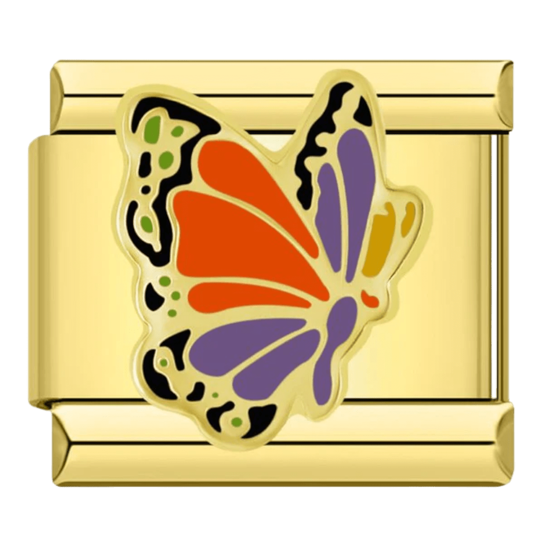Butterfly Italian charm bracelet close up showing detailed butterfly design