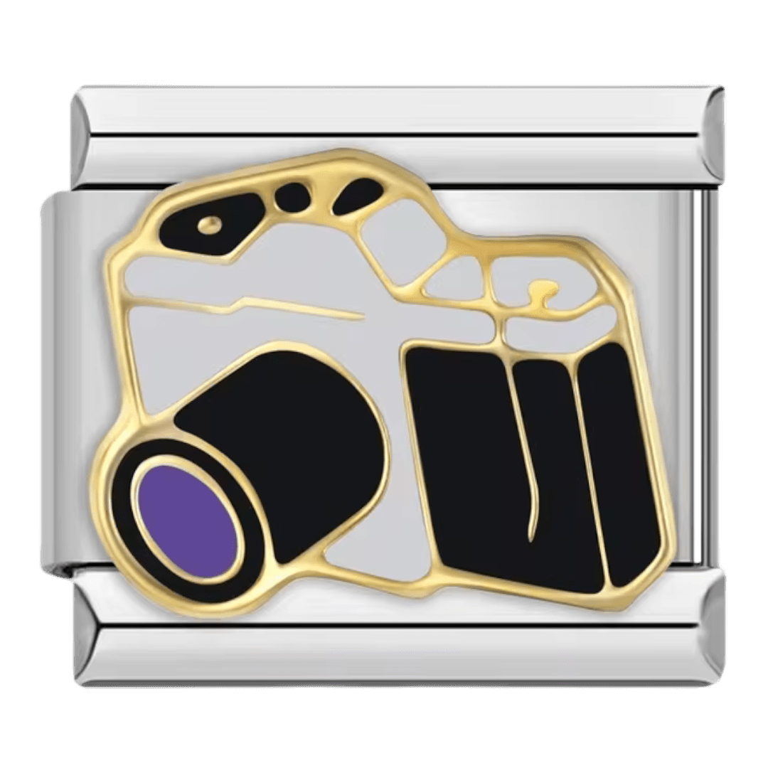 Camera Italian charm link for 9mm Italian charm bracelet with detailed photography design