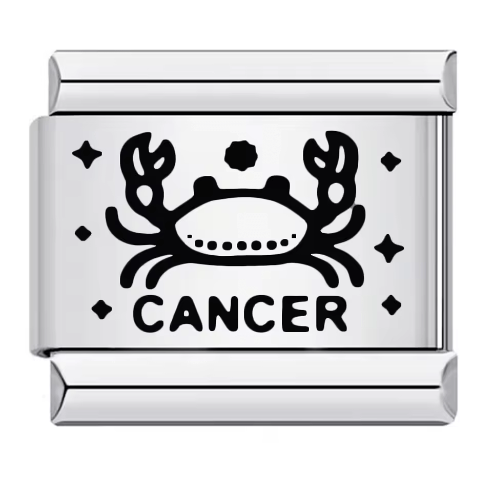 Cancer zodiac Italian charm 9mm with black crab symbol and Cancer text