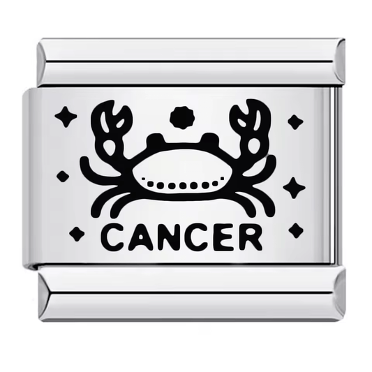 Cancer zodiac Italian charm 9mm with black crab symbol and Cancer text