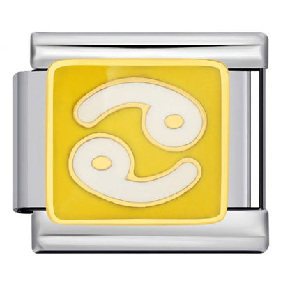 Cancer zodiac symbol yellow Italian charm 9mm