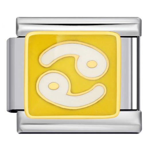 Cancer zodiac symbol yellow Italian charm 9mm
