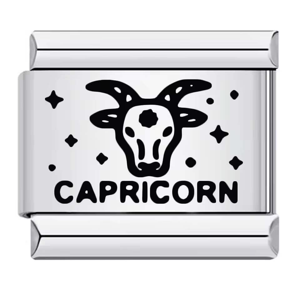 Capricorn zodiac Italian charm 9mm with black symbol and Capricorn text