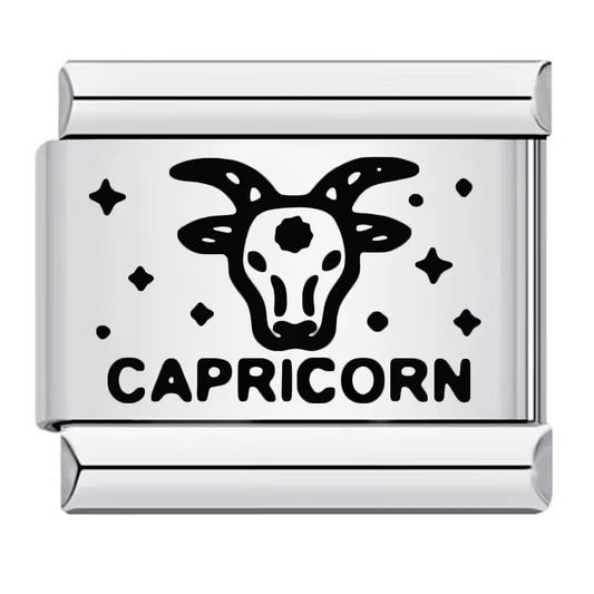 Capricorn zodiac Italian charm 9mm with black symbol and Capricorn text