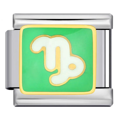 Capricorn zodiac symbol green Italian charm 9mm