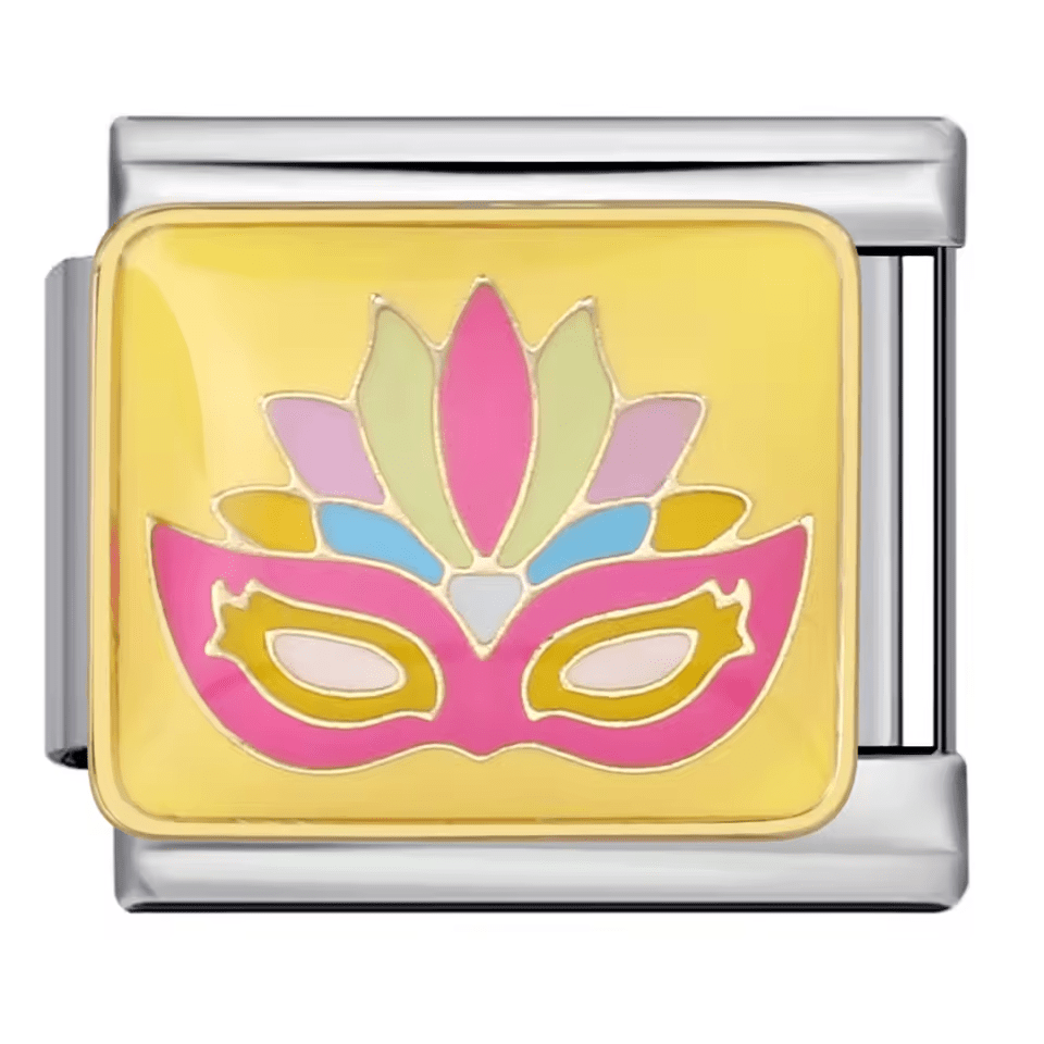 Carnival mask Italian charm 9mm with yellow enamel and multicolor mask design
