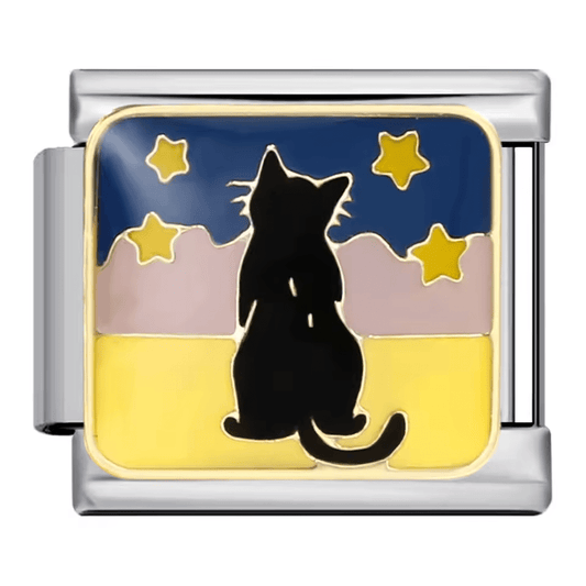 Cat and stars night scene Italian charm 9mm cat under stars Italian charm link