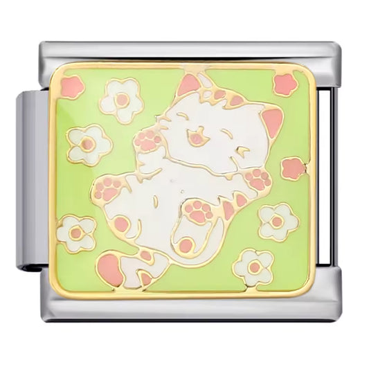 Cat flower animal Italian charm 9mm