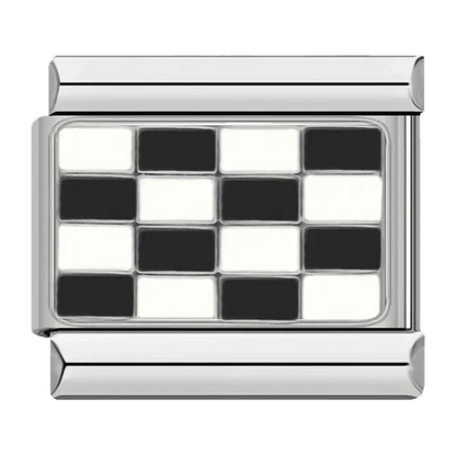 Checkered flag Italian charm – black and white racing flag 9mm stainless steel modular bracelet link by Charmette