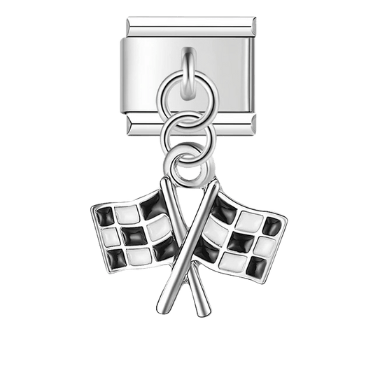 Checkered racing flags dangle Italian charm 9mm for Italian charm bracelet
