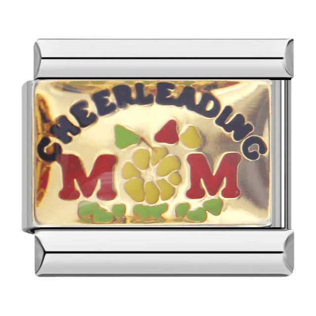 Cheerleading Mom sports Italian charm 9mm cream enamel with colorful accents