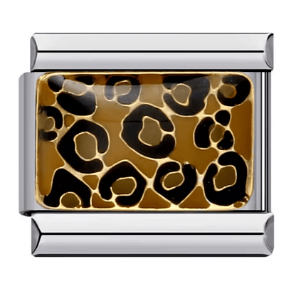 Cheetah print Italian charm – gold and brown animal print 9mm stainless steel modular bracelet link by Charmette