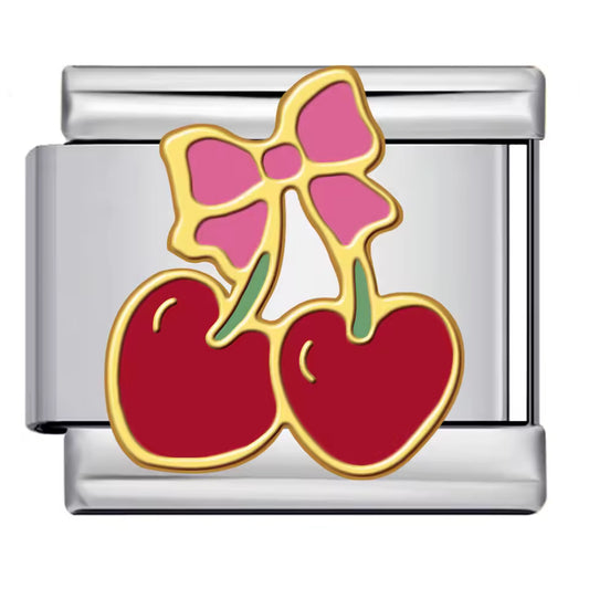 Cherry bows pink bow coquette Italian charm 9mm
