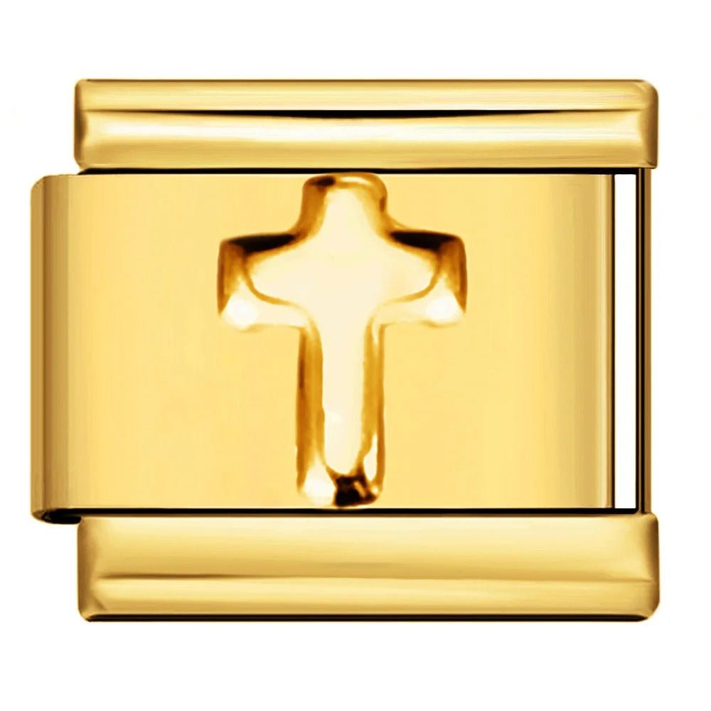 Christian cross Italian charm polished metal link for charm bracelets