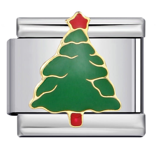 Christmas tree Italian charm 9mm Silver