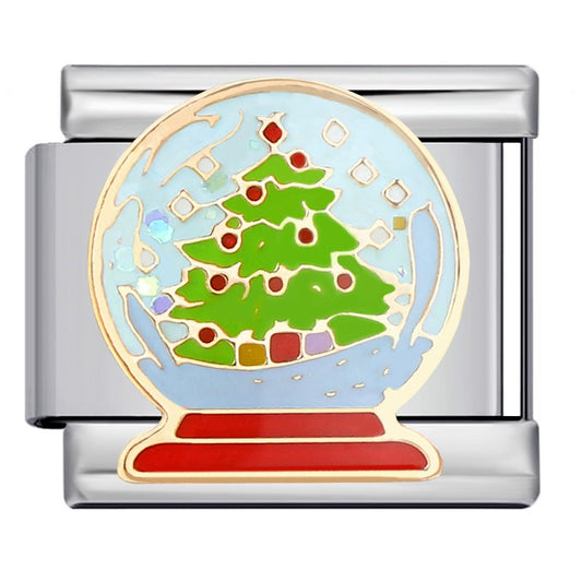 Christmas tree snow globe Italian charm 9mm
