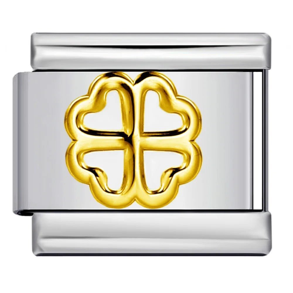 Clover Italian charm 9mm stainless steel bracelet link with four leaf clover design