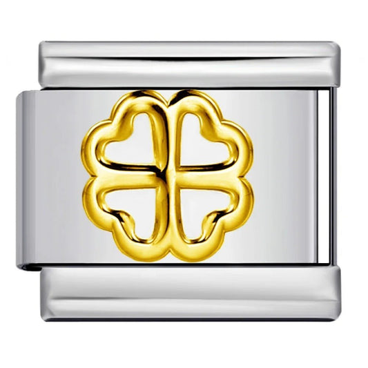 Clover Italian charm 9mm stainless steel bracelet link with four leaf clover design