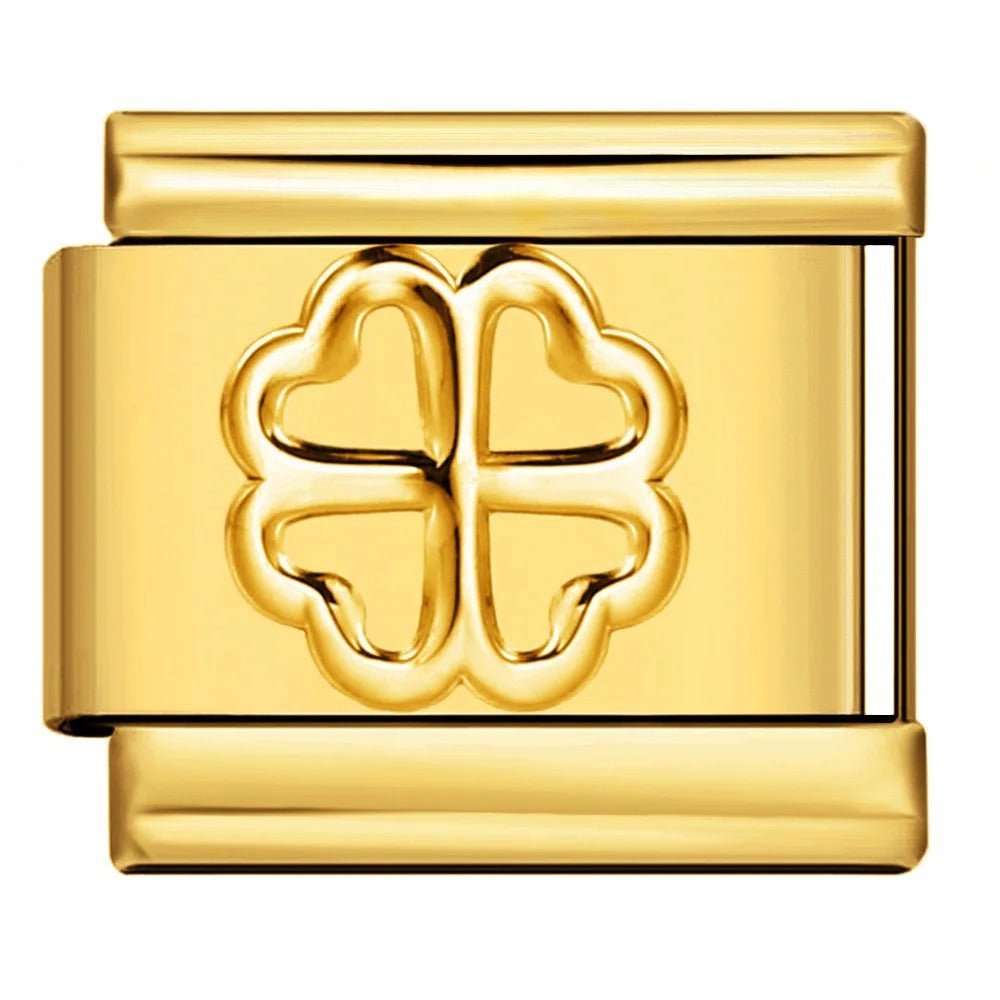 Clover Italian charm 9mm stainless steel bracelet link with four leaf clover design Gold