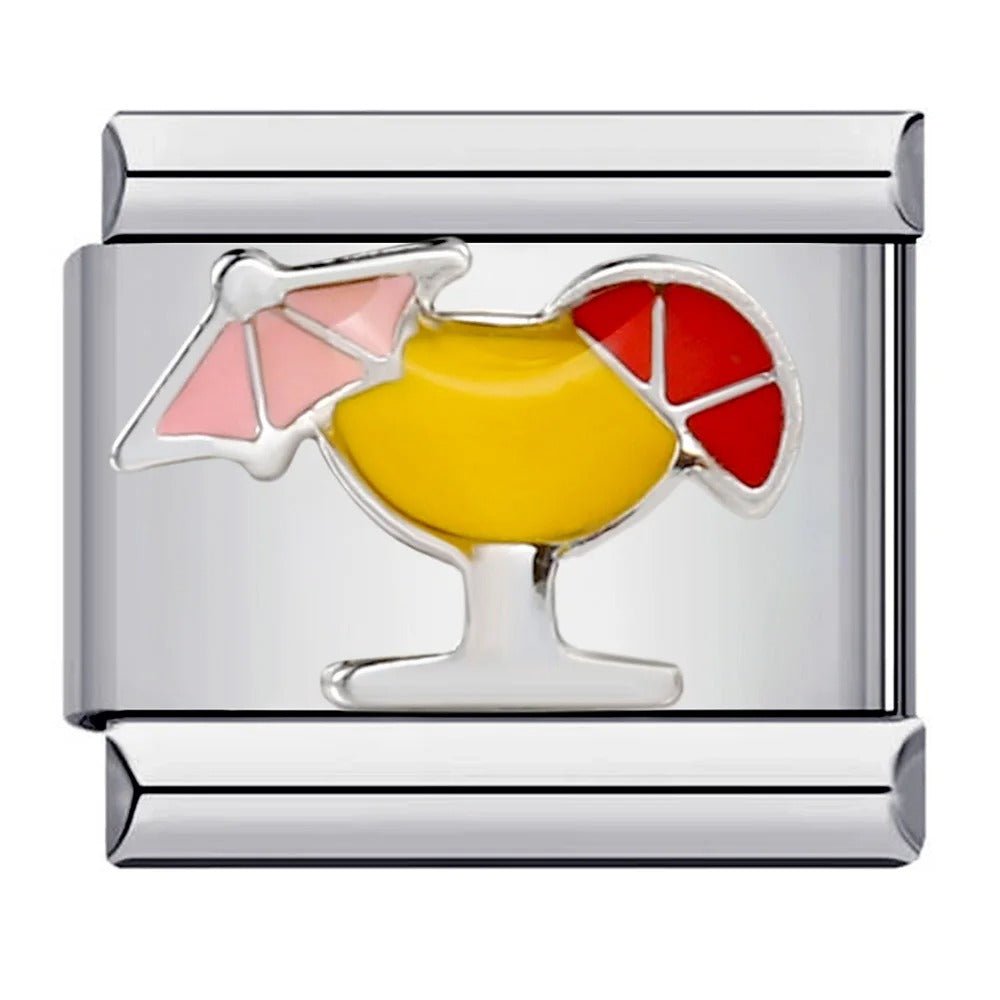 Cocktail 9mm Italian charm on stainless steel bracelet
