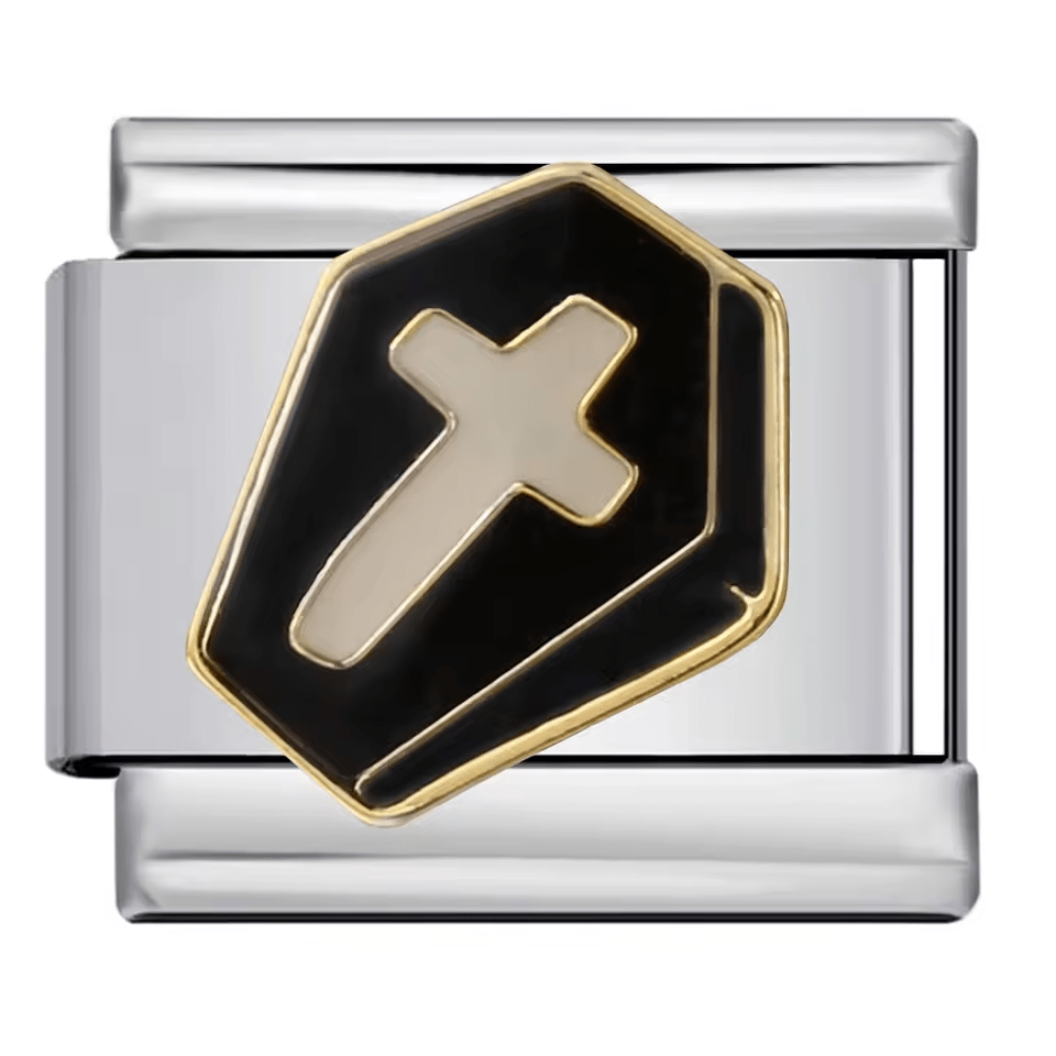 Coffin with cross Italian charm 9mm black background