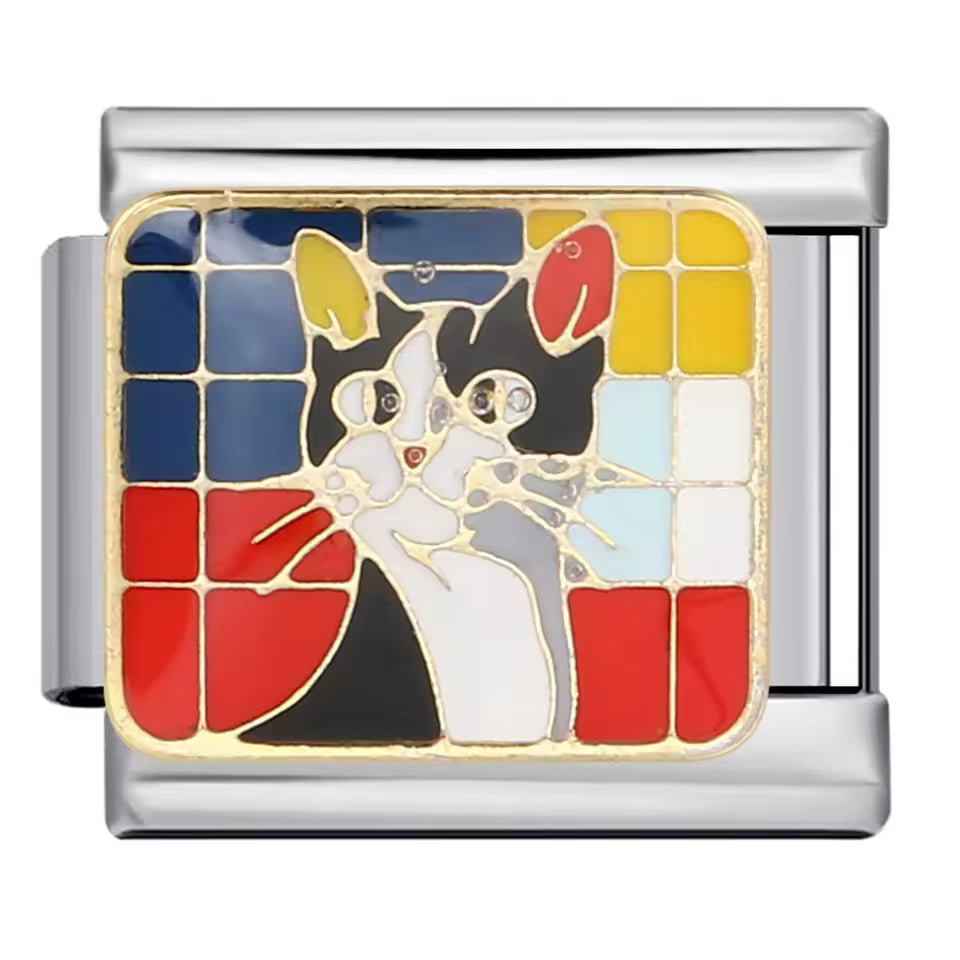 Color block cat animal Italian charm 9mm