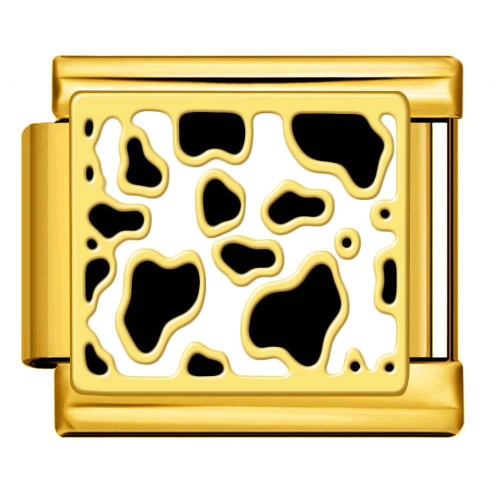 Cow print Italian charm 9mm black and white pattern Gold