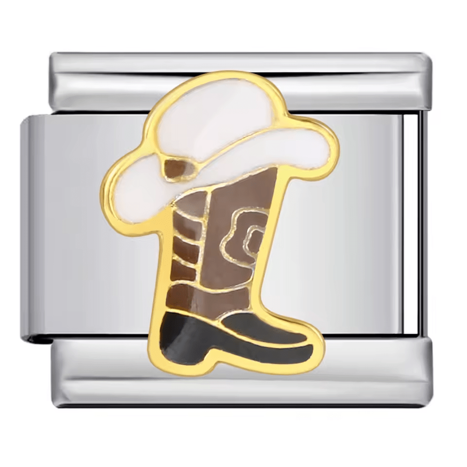 Cowboy hat and boot Italian charm 9mm stainless steel bracelet link